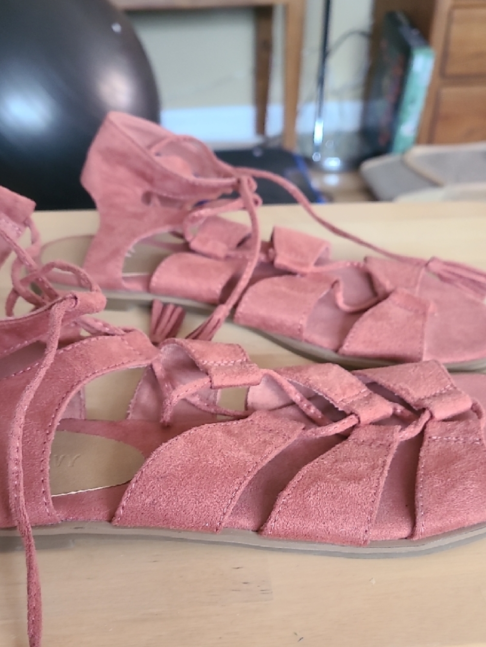 Old Navy Dusty Rose Suede Lace-Up Gladiator Sandals - Picture 4 of 5